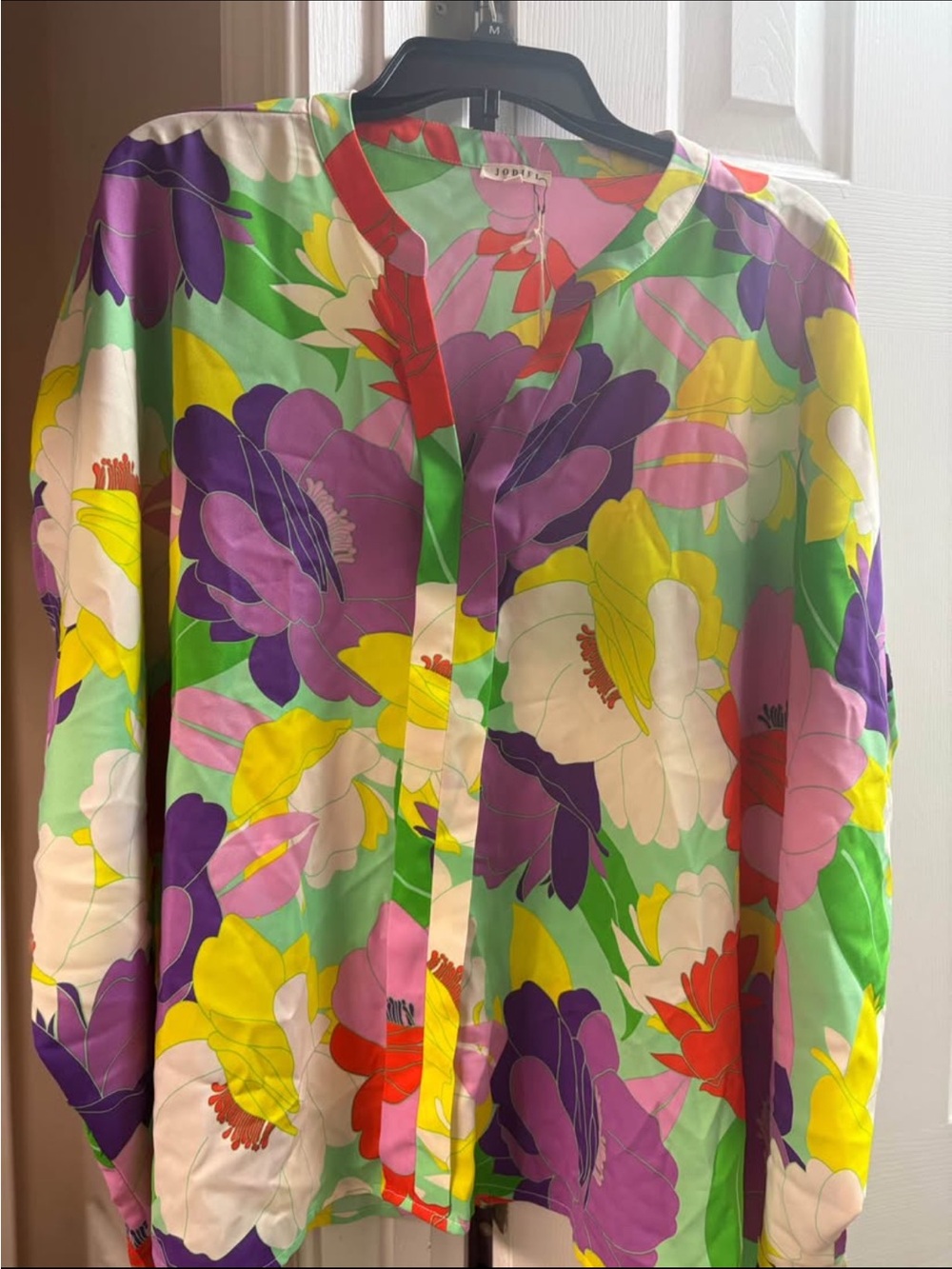 JODIFL Floral Button-Up Blouse in Green, Purple, Yellow, Pink, White